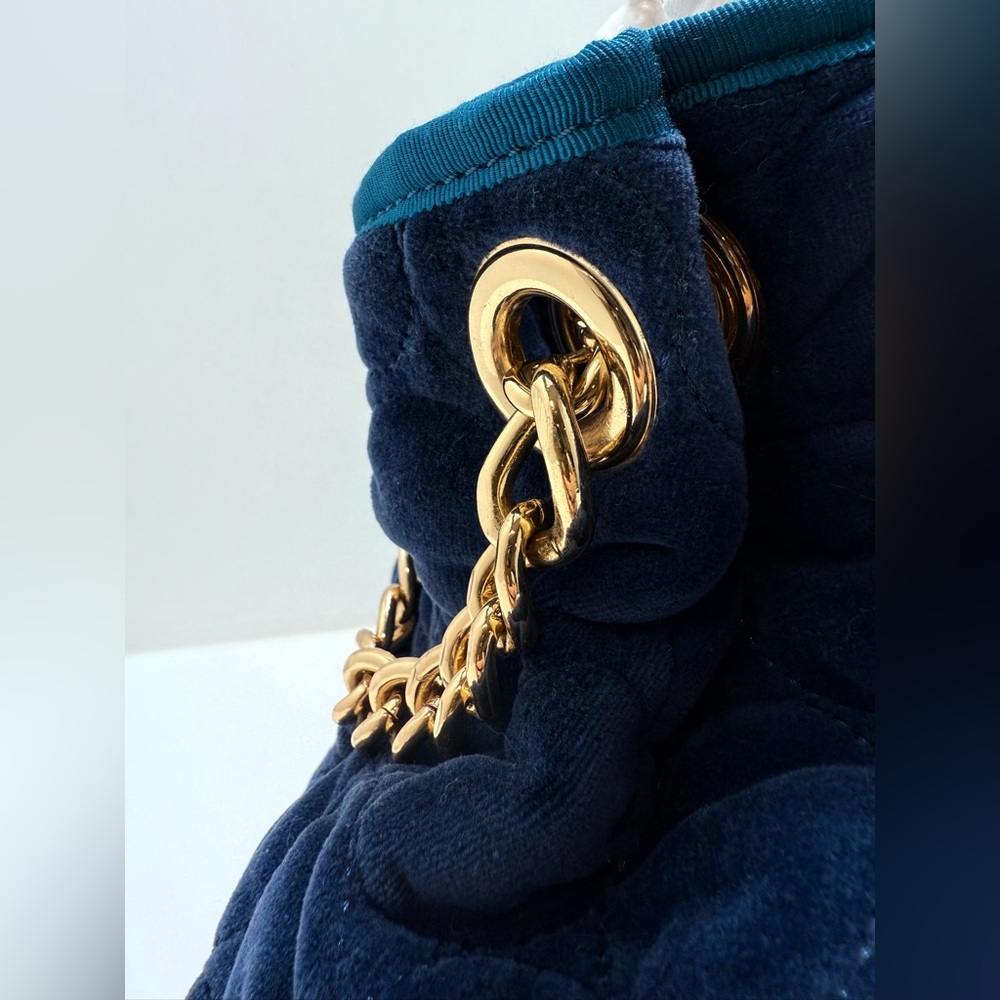 Juicy Couture Y2K Navy Velour Bubble Quilted Satchel Gold Chain NWT - Picture 5 of 12